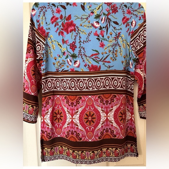 Anthropologie Aziza Embroidered Tassel Floral Blouse 3/4 Sleeve Tunic Top XL - Picture 5 of 7